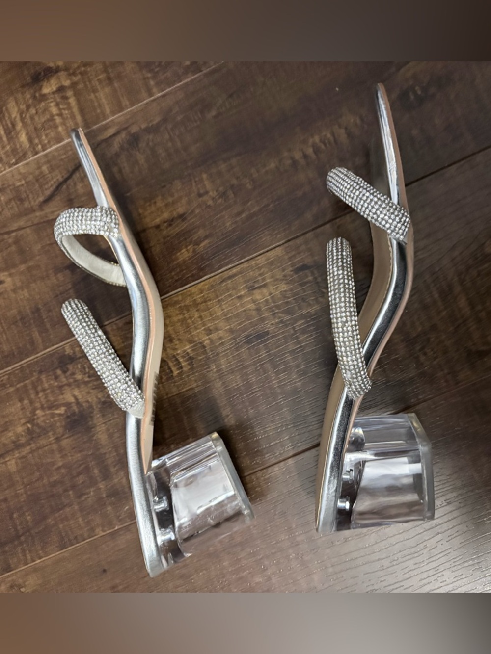 JustFab Silver Rhinestone Clear-Accent Strappy Sandals